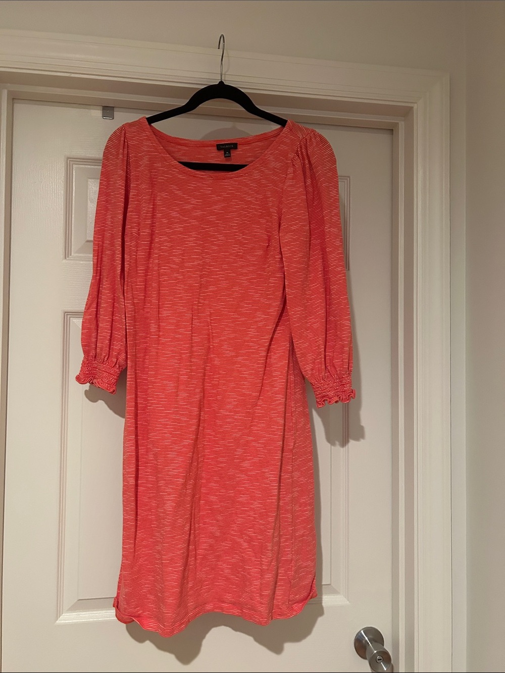 Talbots Coral Pink Shift Dress with Smocked Cuffs